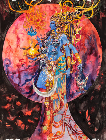 Kali and Shiva Painting by Abhishek Singh from India