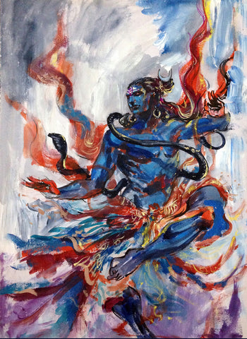 Shiva. Life. Dance. Original painting by Abhishek Singh. India. Gouache and Acrylic on Archival Paper